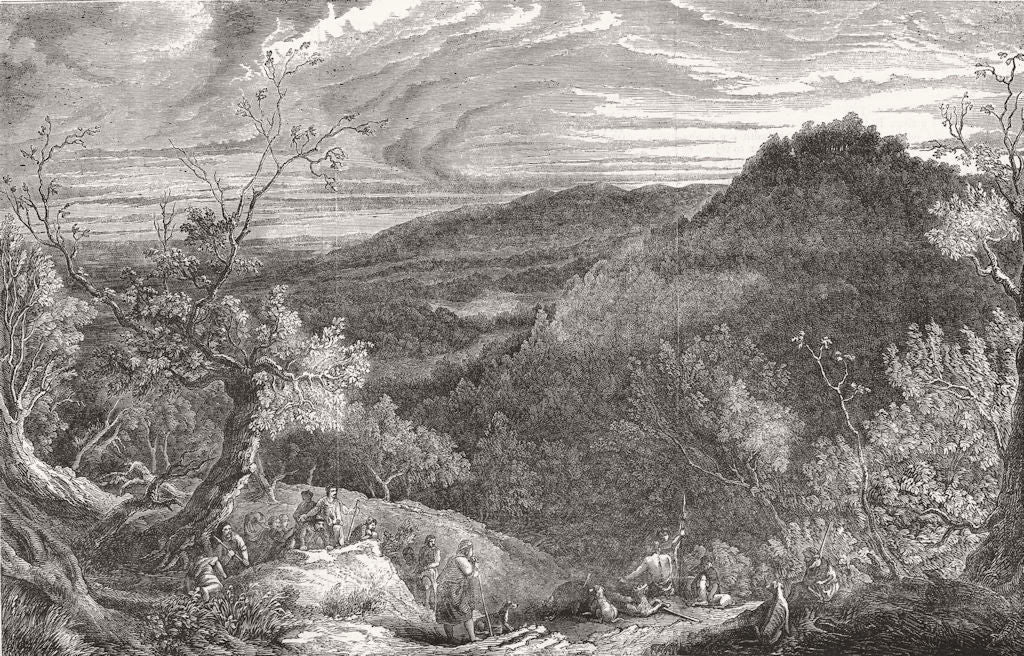 PIGS. Boar-hunt, England-olden time 1852 antique vintage print picture